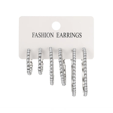 1 Set Modern Style Round Inlay Alloy Rhinestones Earrings