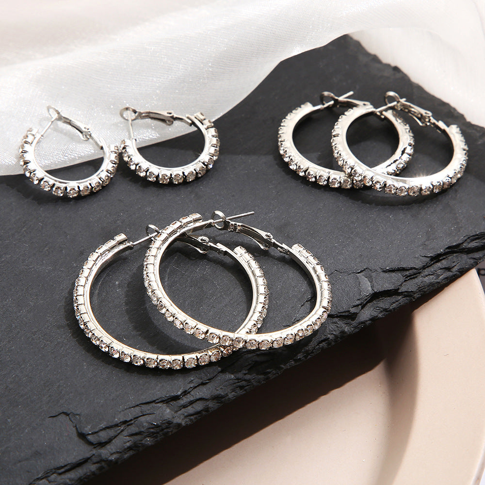 1 Set Modern Style Round Inlay Alloy Rhinestones Earrings