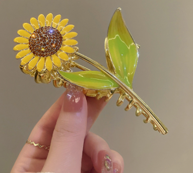 Sweet Sunflower Alloy Plating Inlay Rhinestones Hair Claws