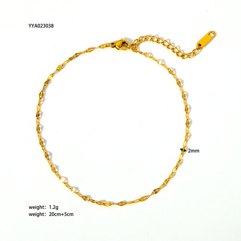 Modern Style British Style Solid Color 18k Gold Plated Stainless Steel Wholesale Anklet