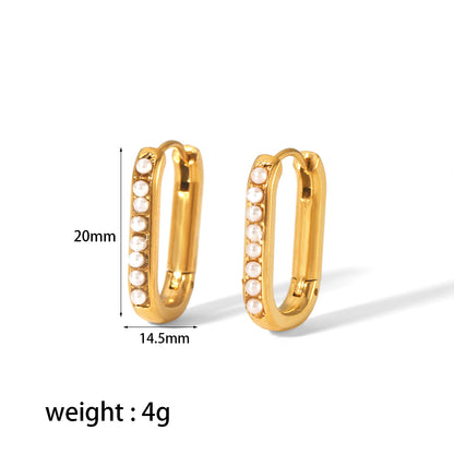 1 Pair Casual Oval Polishing Plating Inlay Stainless Steel Zircon 18k Gold Plated Earrings