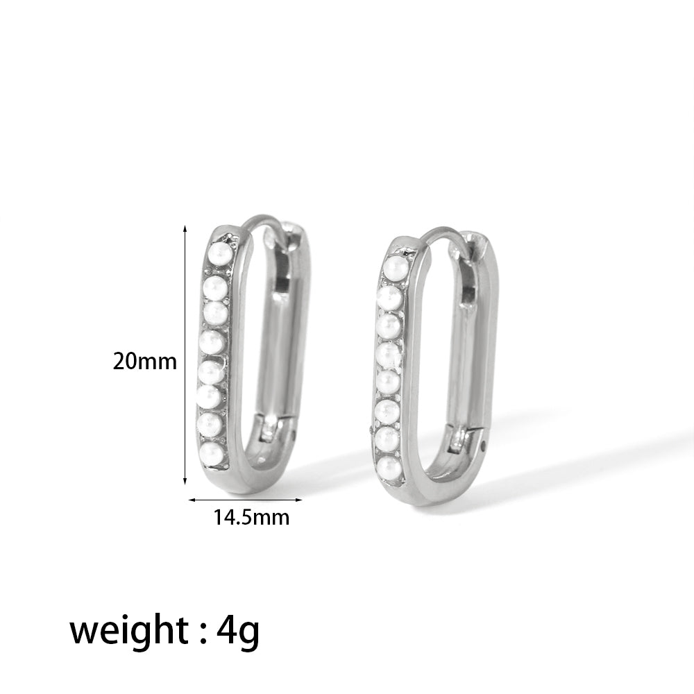 1 Pair Casual Oval Polishing Plating Inlay Stainless Steel Zircon 18k Gold Plated Earrings