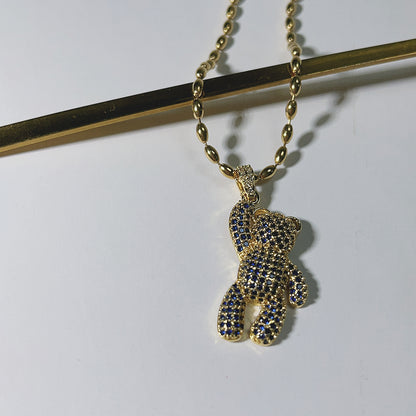 Simple Style Little Bear Stainless Steel Copper 18k Gold Plated Zircon Pendant Necklace In Bulk