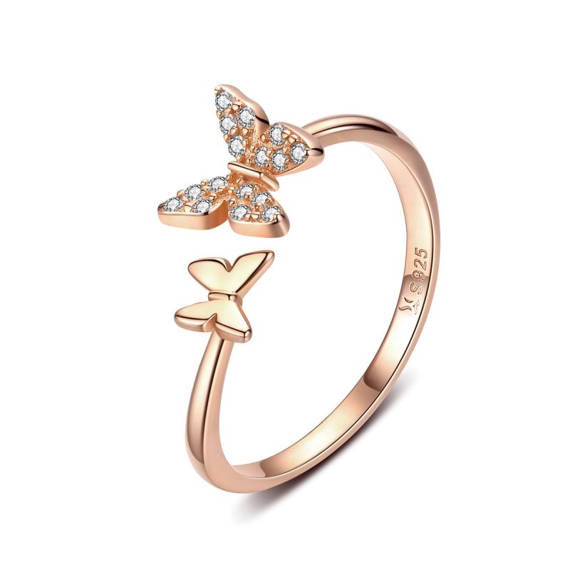 Casual Butterfly Sterling Silver Inlay Zircon Open Rings