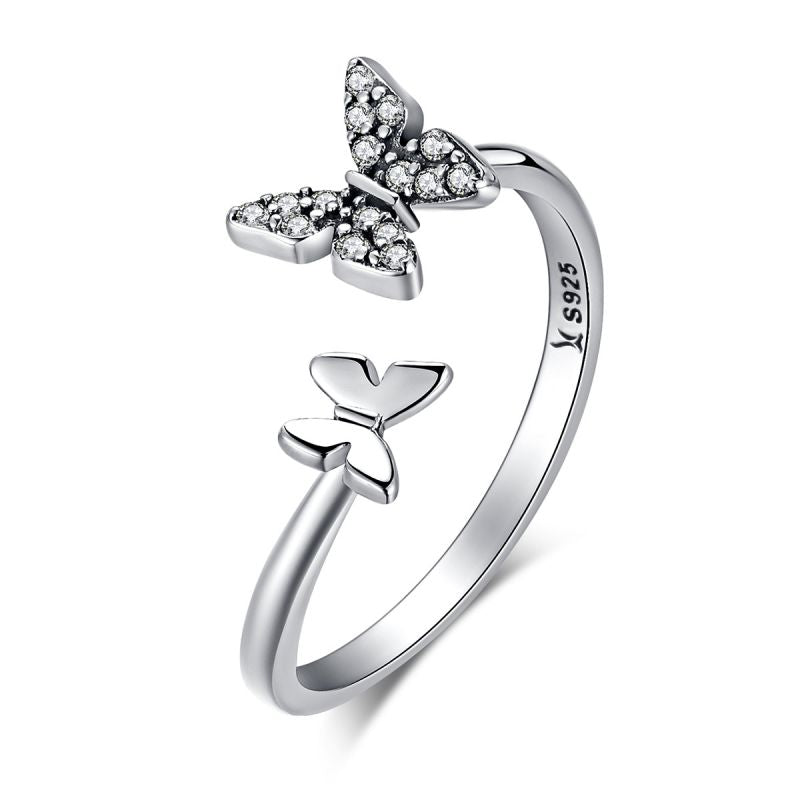 Casual Butterfly Sterling Silver Inlay Zircon Open Rings