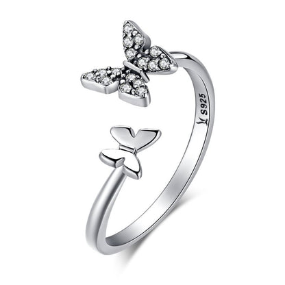 Casual Butterfly Sterling Silver Inlay Zircon Open Rings