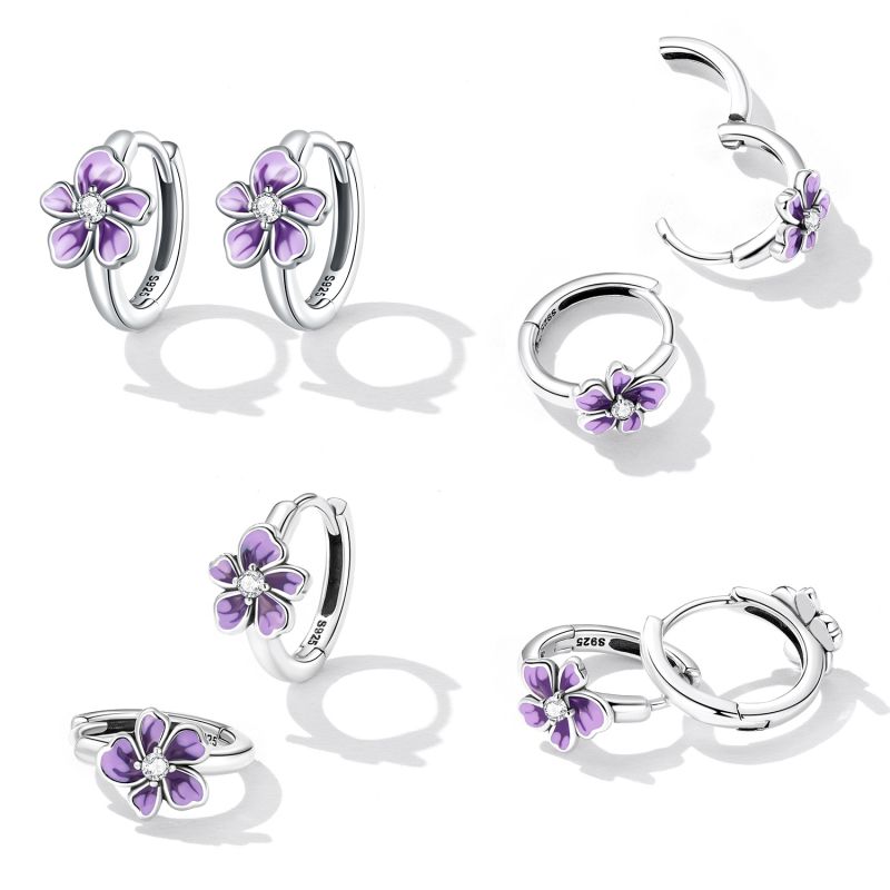 1 Pair Cute Floral Inlay Sterling Silver Zircon Earrings Ear Studs