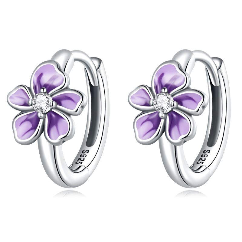 1 Pair Cute Floral Inlay Sterling Silver Zircon Earrings Ear Studs