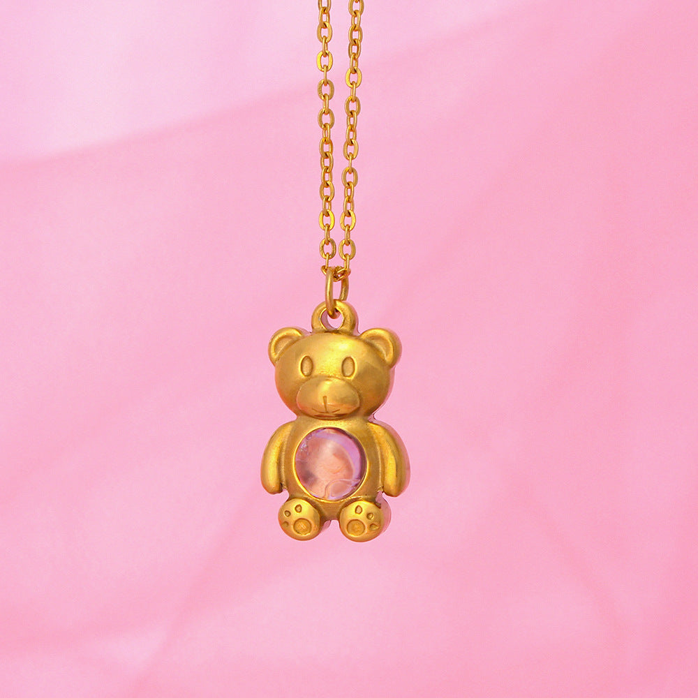 Simple Style Bear Titanium Steel Gold Plated Pendant Necklace In Bulk