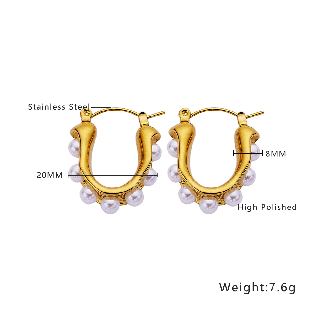 1 Piece Ig Style Elegant U Shape Plating Inlay Stainless Steel Titanium Steel Pearl Earrings