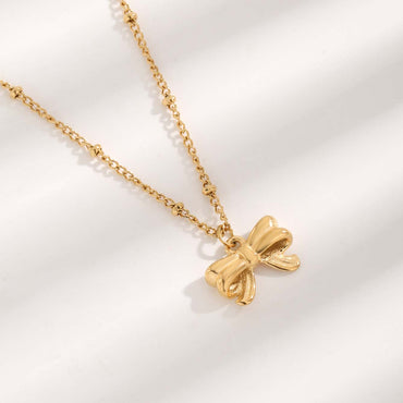 Simple Style Bow Knot Titanium Steel Plating Inlay Zircon Gold Plated Pendant Necklace