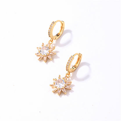 1 Pair Casual Sweet Flower Plating Inlay Copper Zircon Gold Plated Drop Earrings