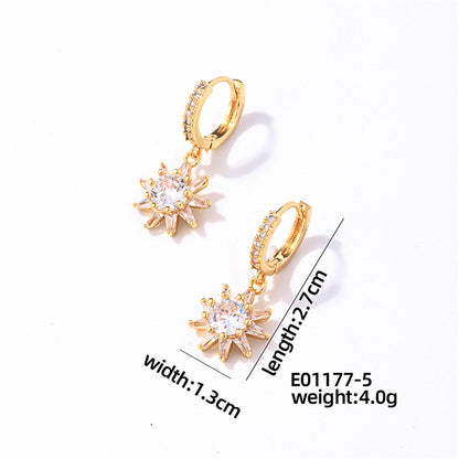 1 Pair Casual Sweet Flower Plating Inlay Copper Zircon Gold Plated Drop Earrings