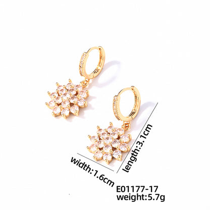 1 Pair Casual Sweet Flower Plating Inlay Copper Zircon Gold Plated Drop Earrings