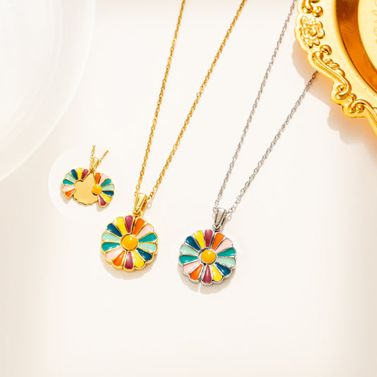 Cute Daisy Steel Enamel Titanium Steel 18k Gold Plated Women's Pendant Necklace