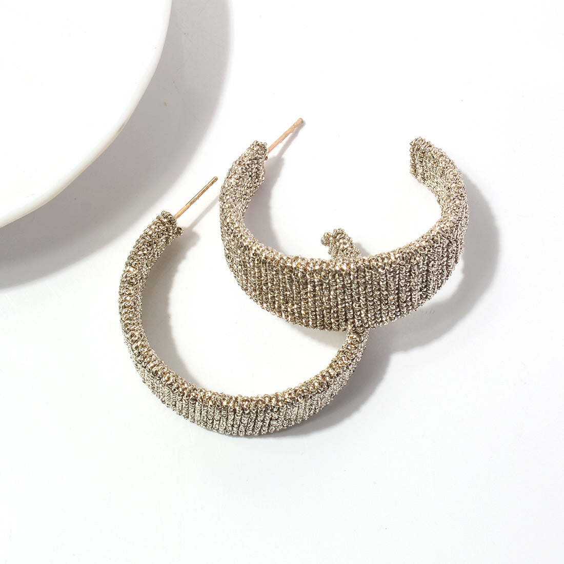 1 Pair Simple Style C Shape Pleated Alloy Ear Studs