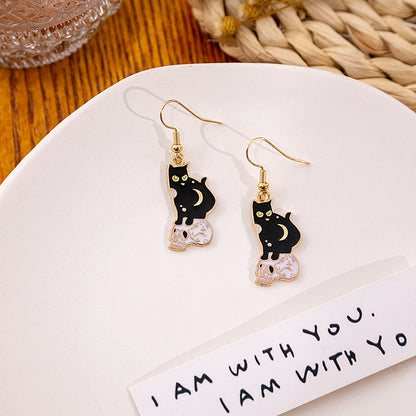 1 Pair Cartoon Style Funny Cat Skull Enamel Plating Alloy Earrings