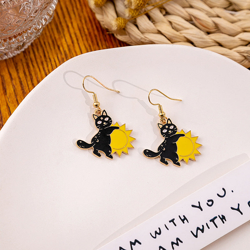 1 Pair Cartoon Style Funny Cat Skull Enamel Plating Alloy Earrings