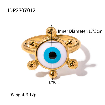 Wholesale Ig Style Devil's Eye Stainless Steel Enamel Plating 18k Gold Plated Rings