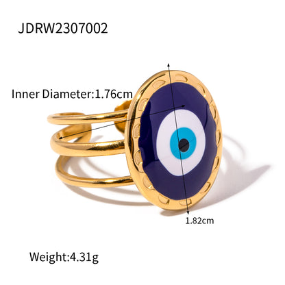 Wholesale Ig Style Devil's Eye Stainless Steel Enamel Plating 18k Gold Plated Rings