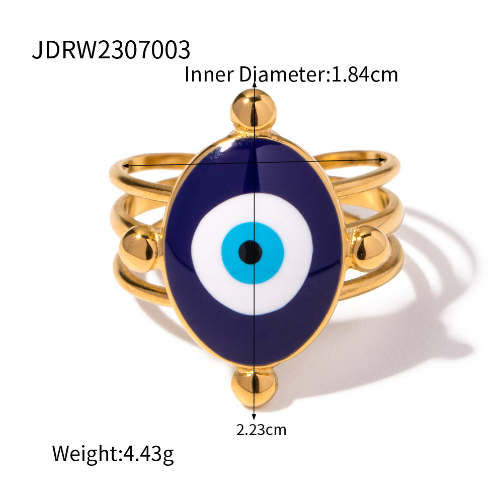 Wholesale Ig Style Devil's Eye Stainless Steel Enamel Plating 18k Gold Plated Rings