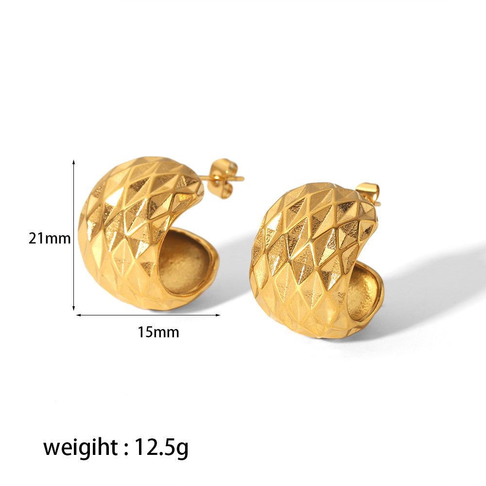 1 Pair Ig Style Simple Style C Shape Lingge Polishing Plating Stainless Steel 18k Gold Plated Ear Studs