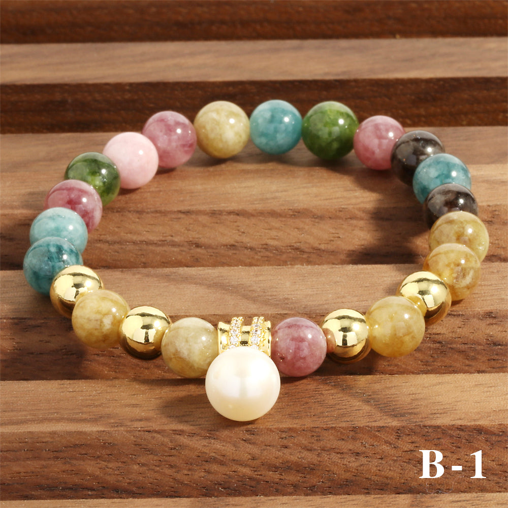 Bohemian Irregular Geometric Round Artificial Gemstones Freshwater Pearl Beaded Handmade Plating Zircon 18k Gold Plated Women's Bracelets