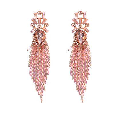 1 Pair Lady Tassel Inlay Alloy Rhinestones Drop Earrings