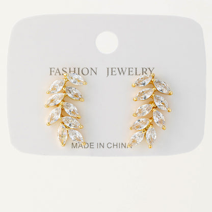 1 Pair Simple Style Shiny Leaves Plating Inlay Copper Zircon Ear Studs