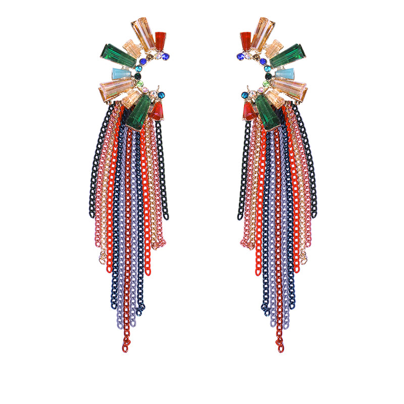 1 Pair Lady Tassel Inlay Alloy Rhinestones Drop Earrings