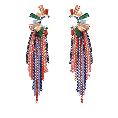 1 Pair Lady Tassel Inlay Alloy Rhinestones Drop Earrings