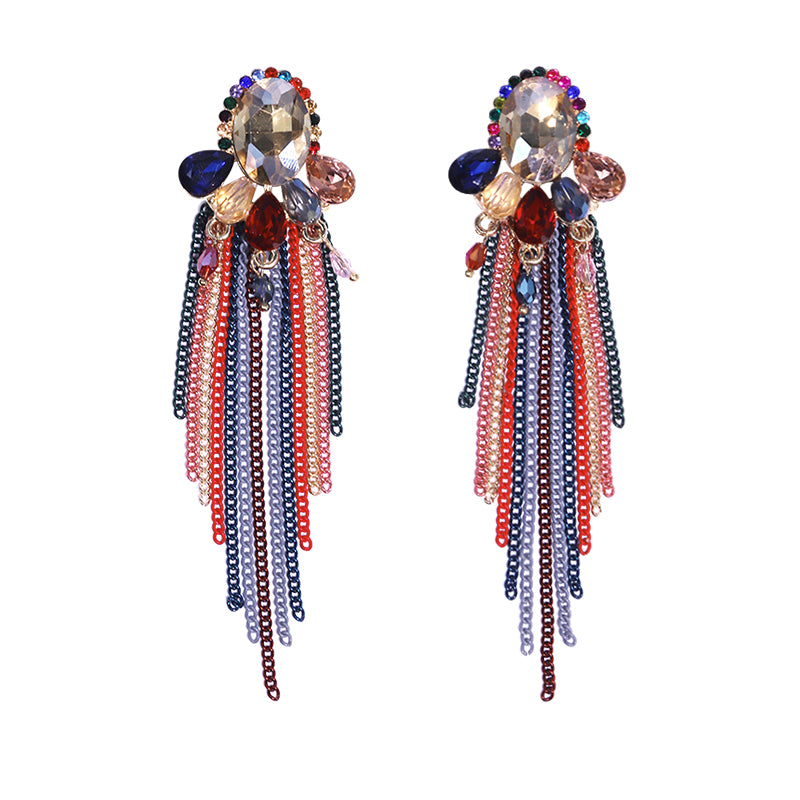 1 Pair Lady Tassel Inlay Alloy Rhinestones Drop Earrings