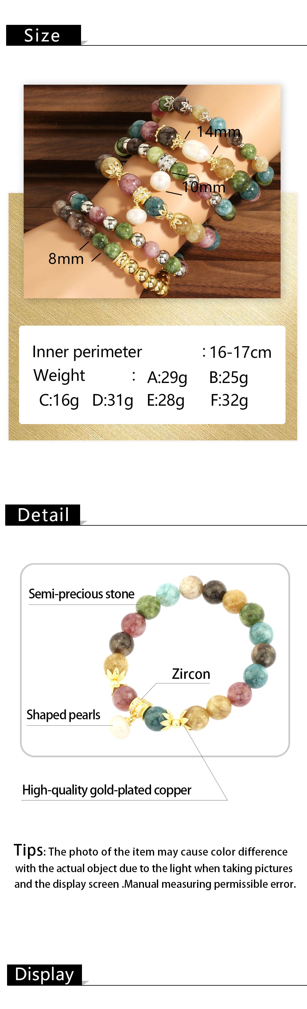 Bohemian Irregular Geometric Round Artificial Gemstones Freshwater Pearl Beaded Handmade Plating Zircon 18k Gold Plated Women's Bracelets