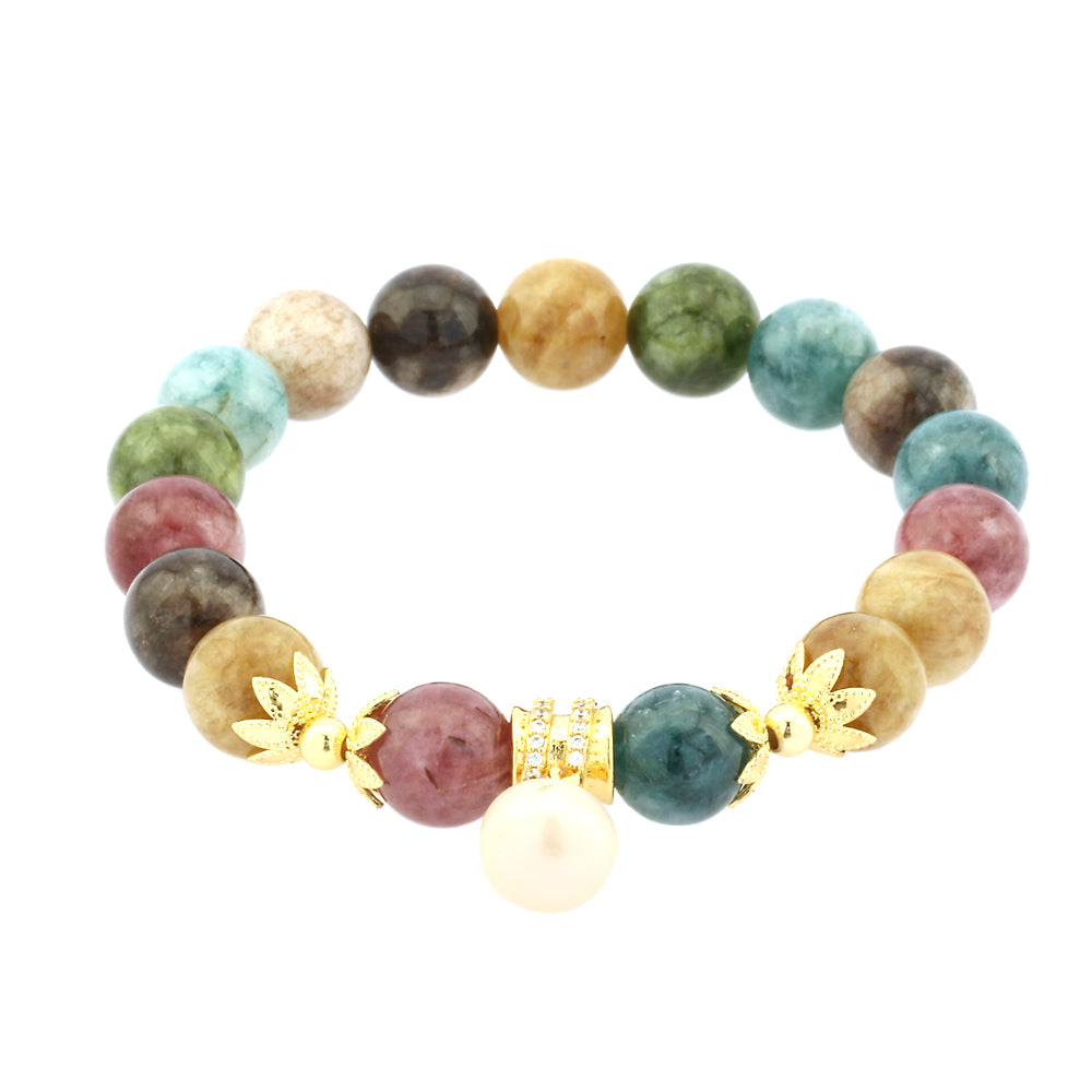 Bohemian Irregular Geometric Round Artificial Gemstones Freshwater Pearl Beaded Handmade Plating Zircon 18k Gold Plated Women's Bracelets