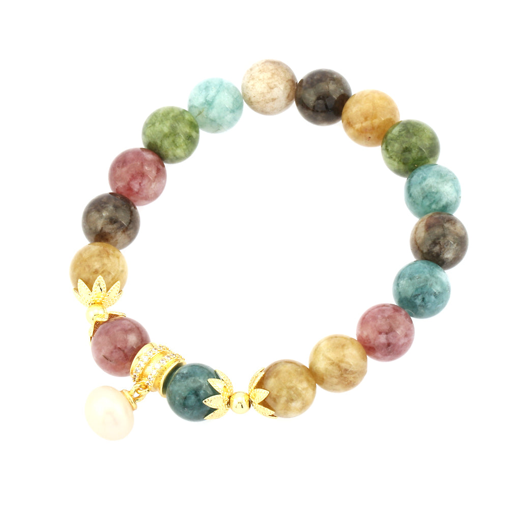 Bohemian Irregular Geometric Round Artificial Gemstones Freshwater Pearl Beaded Handmade Plating Zircon 18k Gold Plated Women's Bracelets