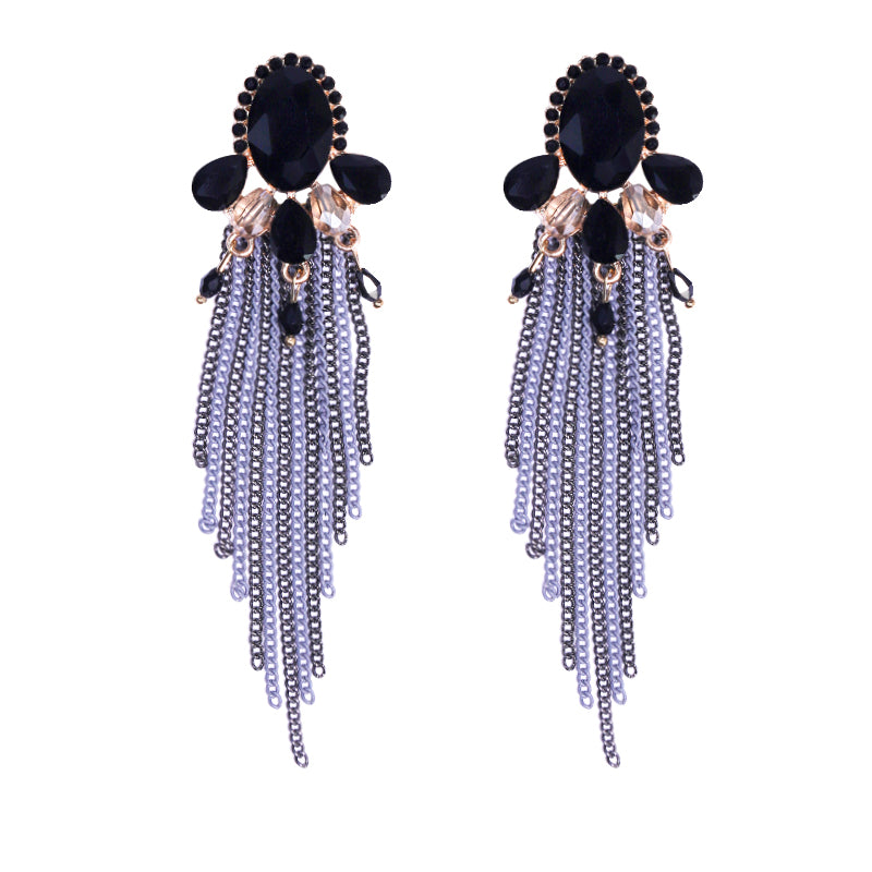 1 Pair Lady Tassel Inlay Alloy Rhinestones Drop Earrings