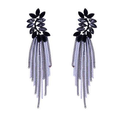 1 Pair Lady Tassel Inlay Alloy Rhinestones Drop Earrings