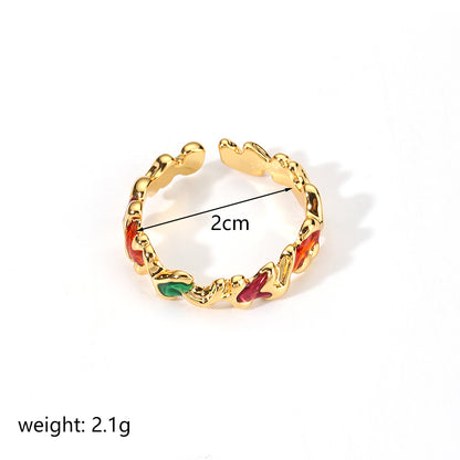 Vintage Style Geometric Copper Irregular Enamel Plating 18k Gold Plated Open Rings