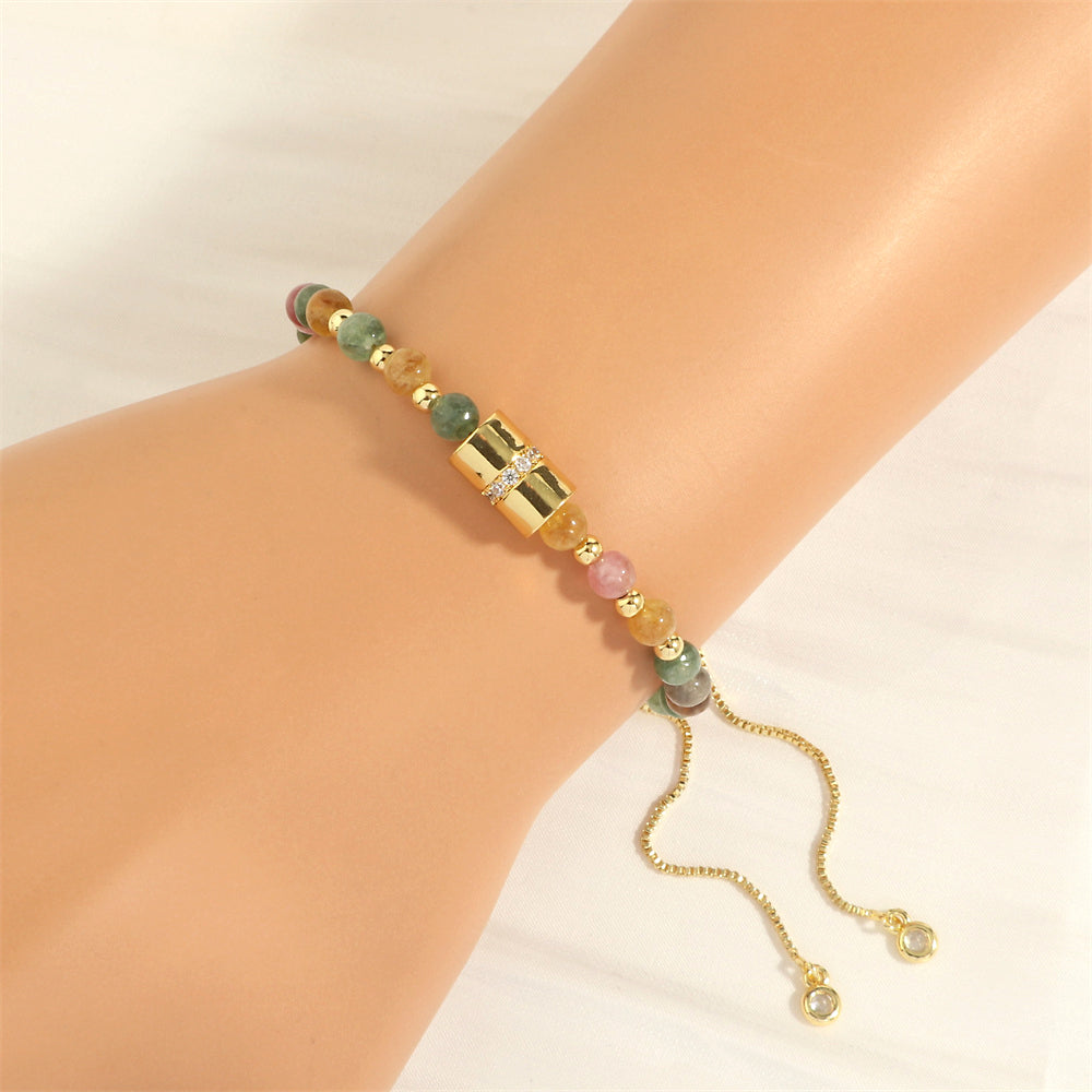 Streetwear Oval Artificial Gemstones Copper Beaded Zircon 18k Gold Plated Women's Bracelets