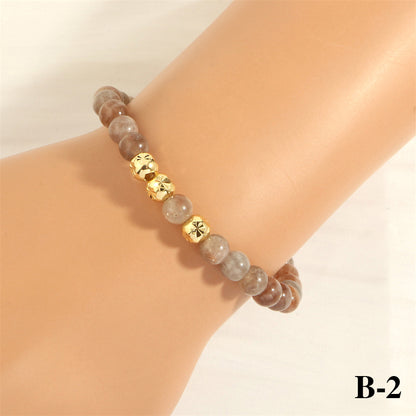 Retro Bohemian Round Artificial Gemstones Beaded Plating 18k Gold Plated Women's Bracelets