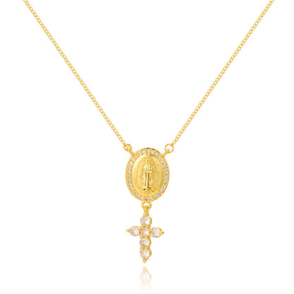 Casual Simple Style Cross Water Droplets Copper Plating Inlay Zircon Gold Plated Pendant Necklace