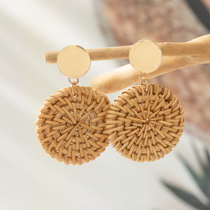 Vacation Solid Color Rattan Drop Earrings