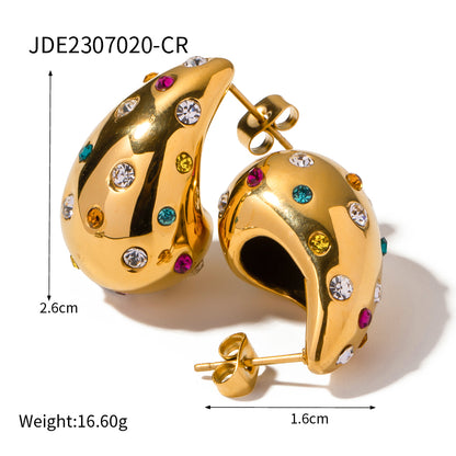 1 Pair Ig Style Casual Water Droplets Plating Inlay Stainless Steel Rhinestones Pearl 18k Gold Plated Ear Studs