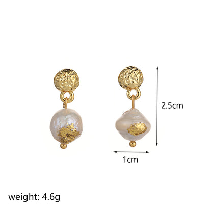 1 Pair Classical Retro Round Plating Inlay Copper Freshwater Pearl 18k Gold Plated Silver Plated Drop Earrings