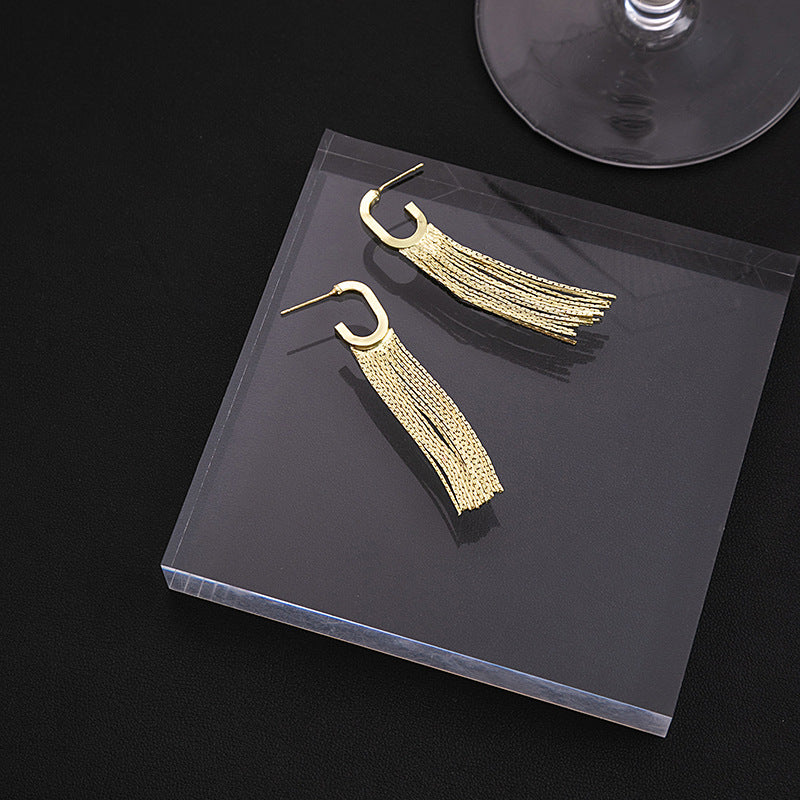 1 Pair Simple Style C Shape Tassel Plating Copper Drop Earrings