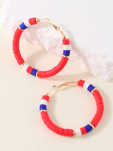 1 Pair Lady Color Block Soft Clay Iron Hoop Earrings