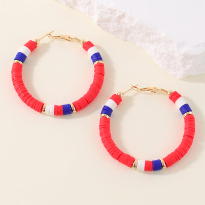 1 Pair Lady Color Block Soft Clay Iron Hoop Earrings