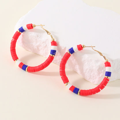 1 Pair Lady Color Block Soft Clay Iron Hoop Earrings