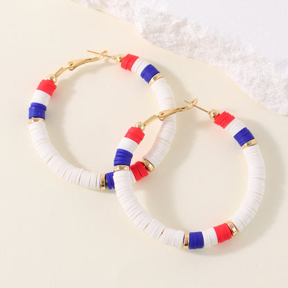 1 Pair Lady Color Block Soft Clay Iron Hoop Earrings