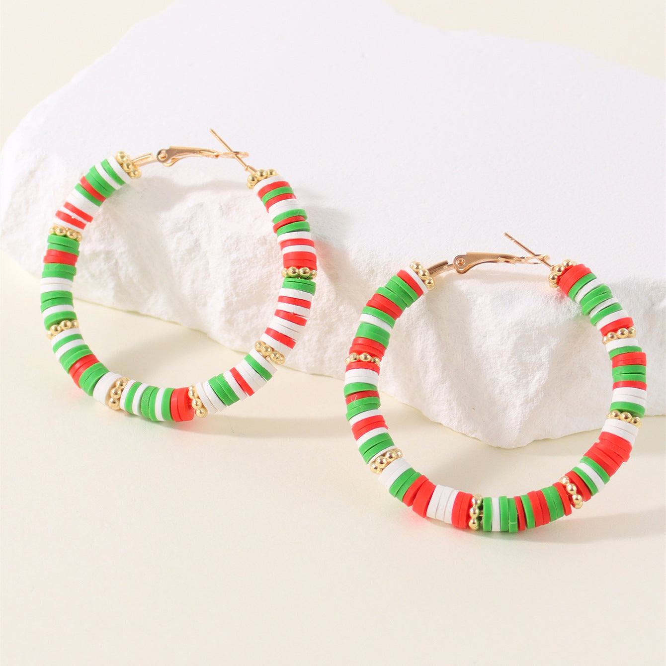 1 Pair Lady Color Block Soft Clay Iron Hoop Earrings